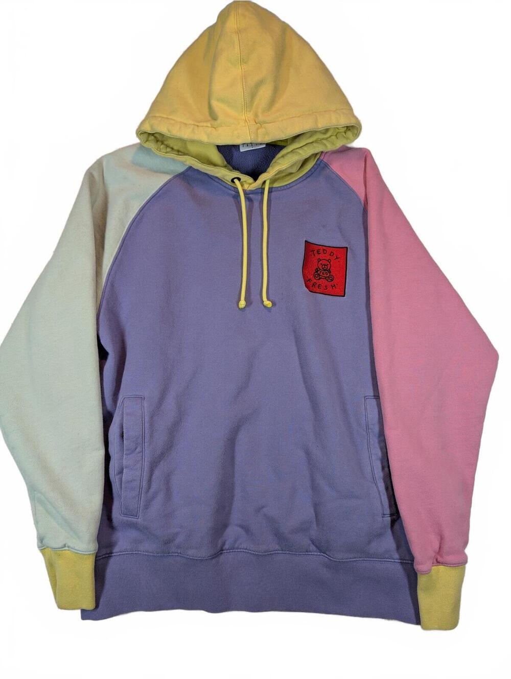 Teddy Fresh Colorblock Pullover Hoodie Pastel Logo Streetwear Mens Large